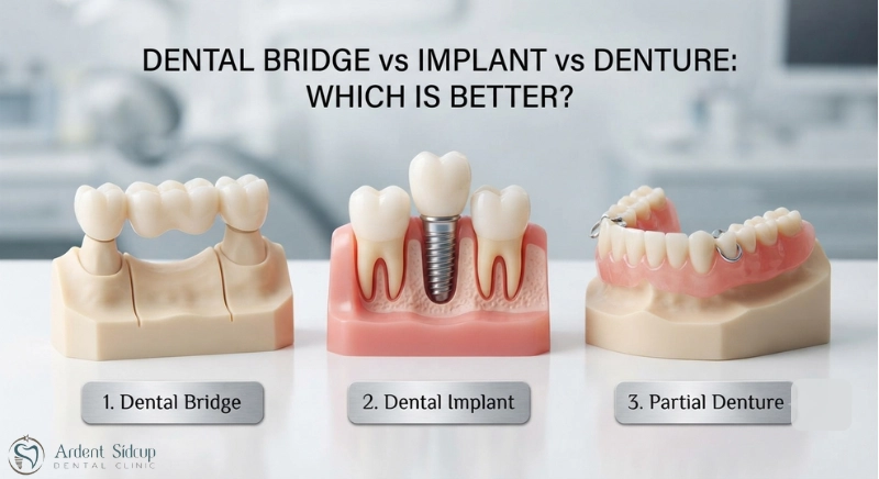 dental bridge vs implant vs denture comparison