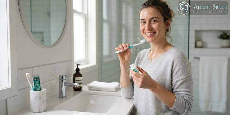 Proper daily oral hygiene tools for maintaining a dental crown